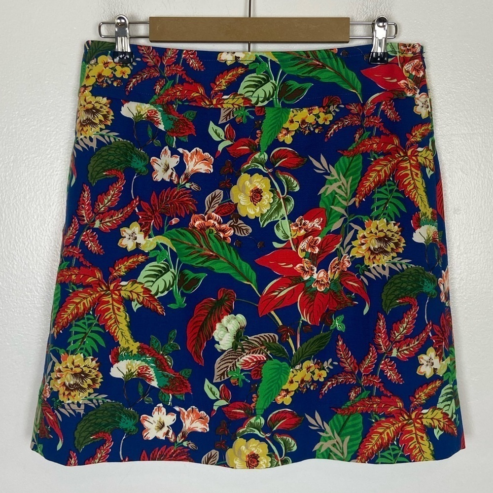 Talbots Floral Mini Skirt Size 8‎ Cotton Blue Multicolor Stretch Pencil Skirt